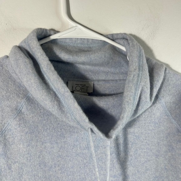 Ann Taylor Loft Tie Mock Neck Wool Cashmere Angora Sweater M Light Blue Pockets - Picture 3 of 7